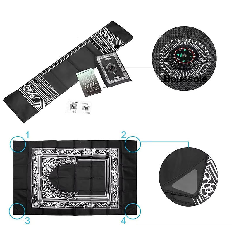 Tapis de Prière Nomade Qibla avec Boussole Intégrée