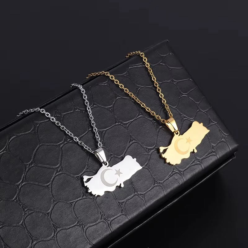 Collier Carte Turquie & Croissant Étoile