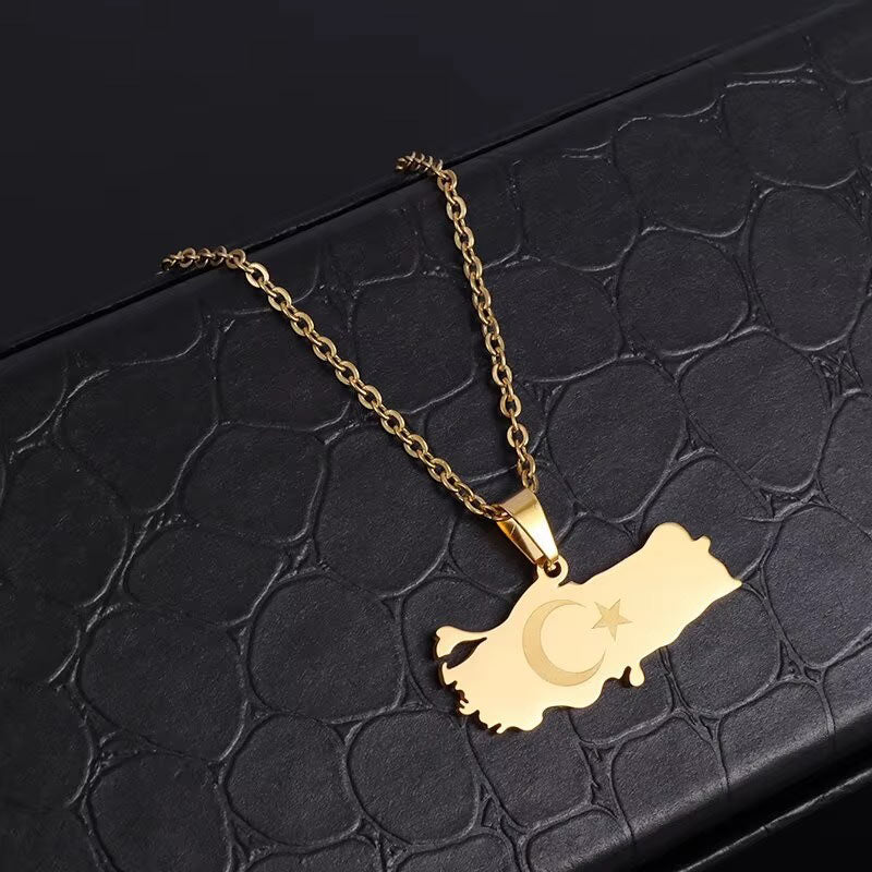 Collier Carte Turquie & Croissant Étoile