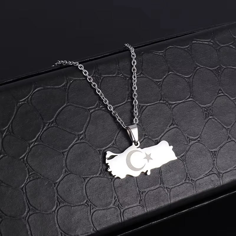 Collier Carte Turquie & Croissant Étoile