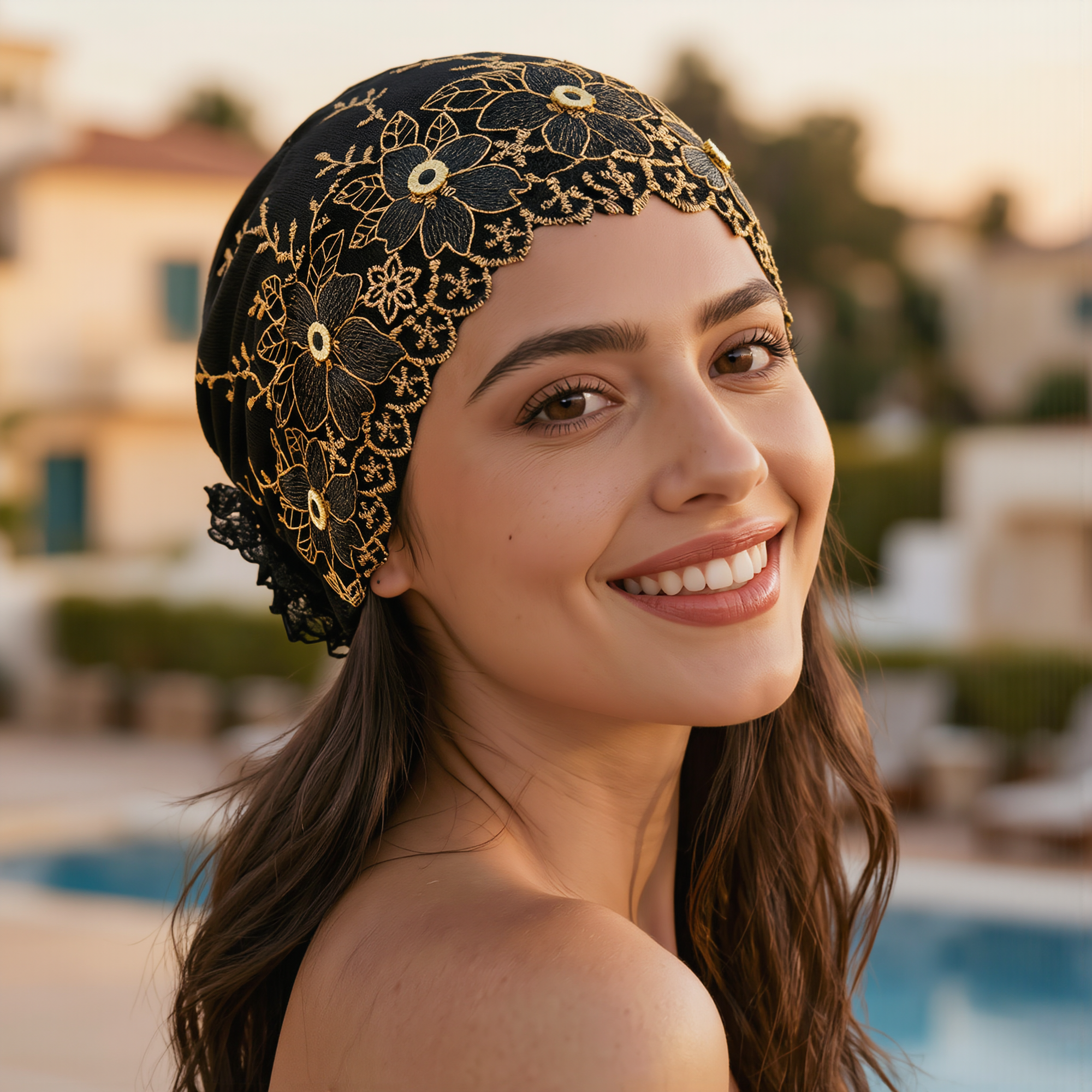 Bonnet Hijab Fleuri Brodé